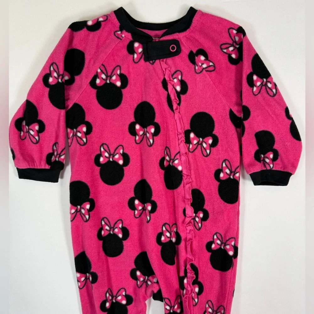 DISNEY Minnie Mouse Fleece Footed Pajamas 12‎ To 18 Months Pink Cozy